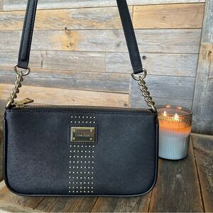 Calvin Klein Black Faux Leather Purse EUC Gold-tone details